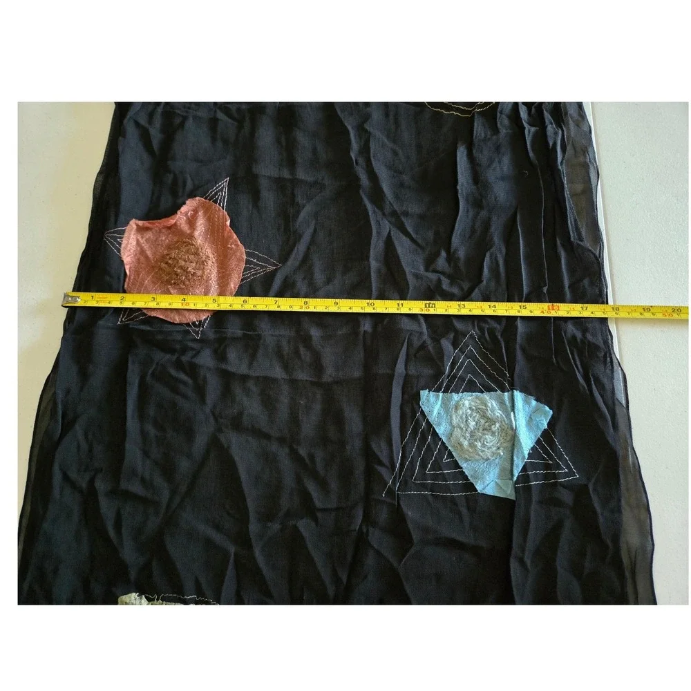 ART To Wear Scarf Mixed Media Lagenlook Embroidered Black Chiffon Unique